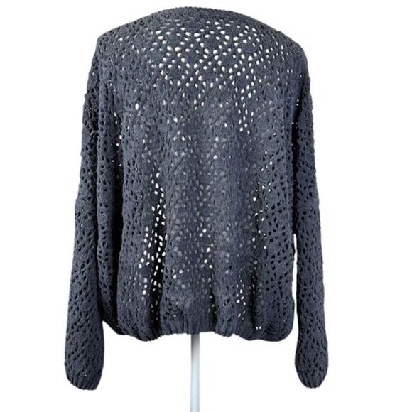 POL Chenille Open Knit Sweater Drop Shoulder Dark Gray Stretchy Size Large - Picture 5 of 11